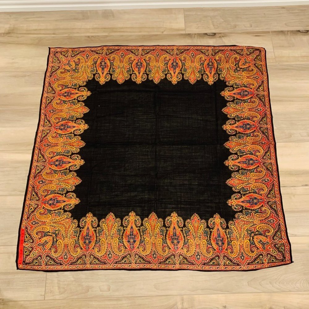 PERRY ELLIS Black Baroque Pattern Wool Square Scarf